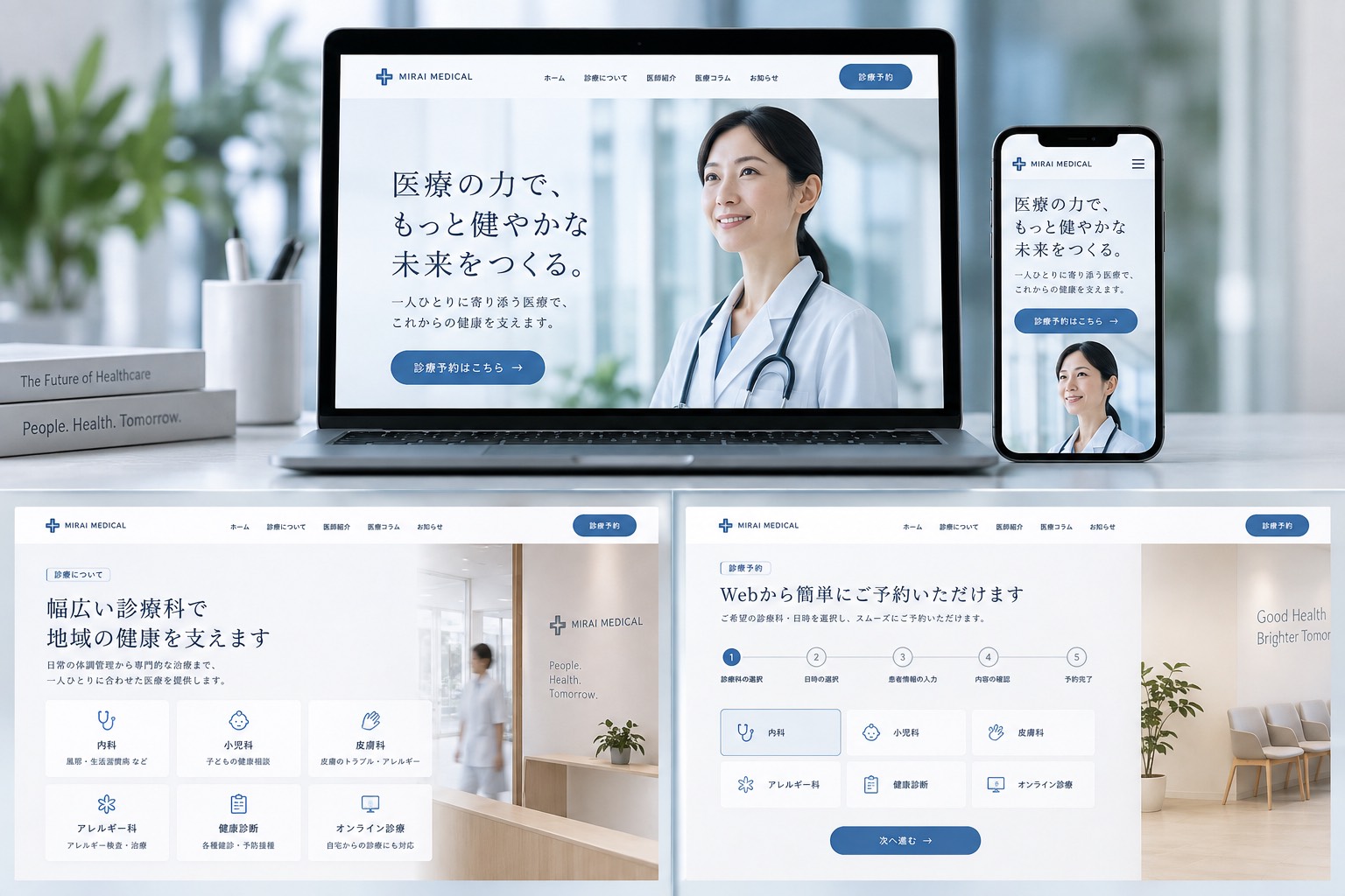 HOSPITAL WEBSITE — トップページの PC・スマートフォン画面
